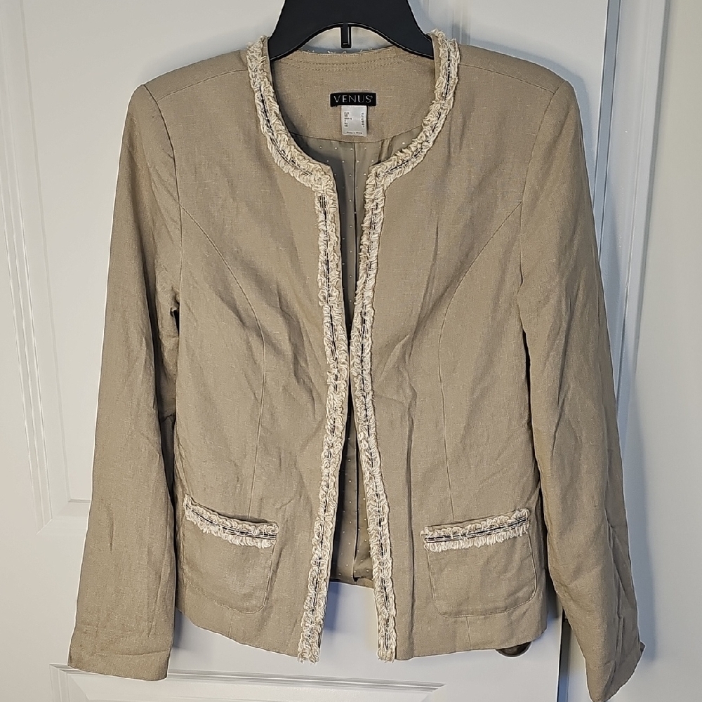 VENUS Women's Beige‎ Blazer with Cream Accents